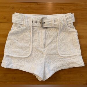 Derek Lam White Eyelet High-Waist Belted Shorts